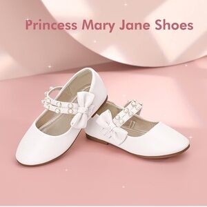 Pandaninjia Elegant Kids Shoes with Bow and Pearl Detail Size 2